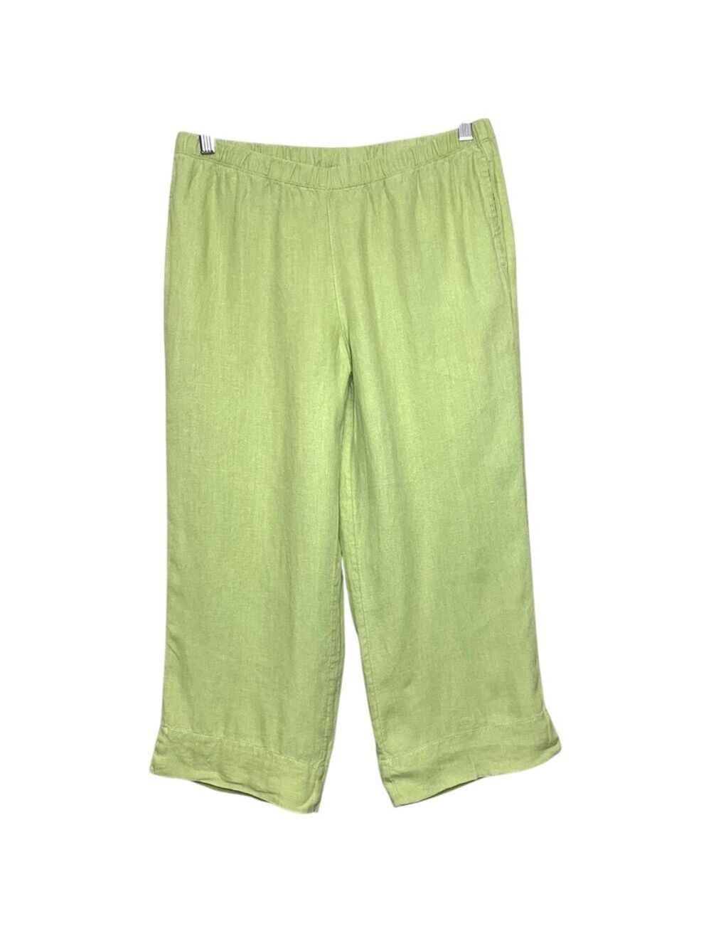 J. Jill Green Linen Wide Leg Cropped Pants Sz S petite Pull On Side Pocket